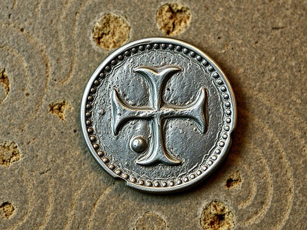 Medieval coin showing cross on one side being flipped